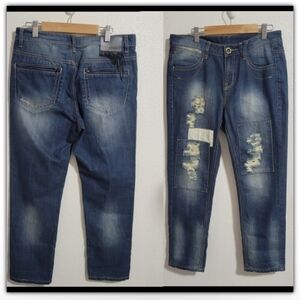 Ochirly distressed patch cropped jeans size small